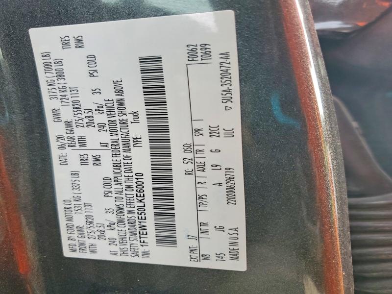 2020 Ford F150 მანქანა იყიდება აუქციონზე, vin: 1FTEW1E50LKE60010, აუქციონის ნომერი: 68592666