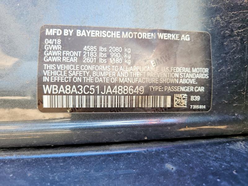 Продаж на аукціоні авто 2018 Bmw 320, vin: WBA8A3C51JA488649, номер лоту: 68017066