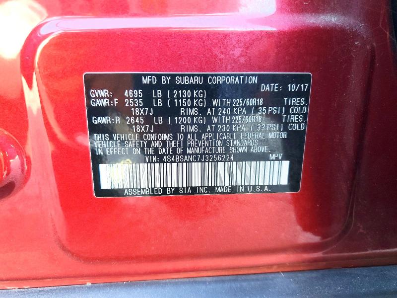 2018 Subaru Outback მანქანა იყიდება აუქციონზე, vin: 4S4BSANC7J3256224, აუქციონის ნომერი: 69369696
