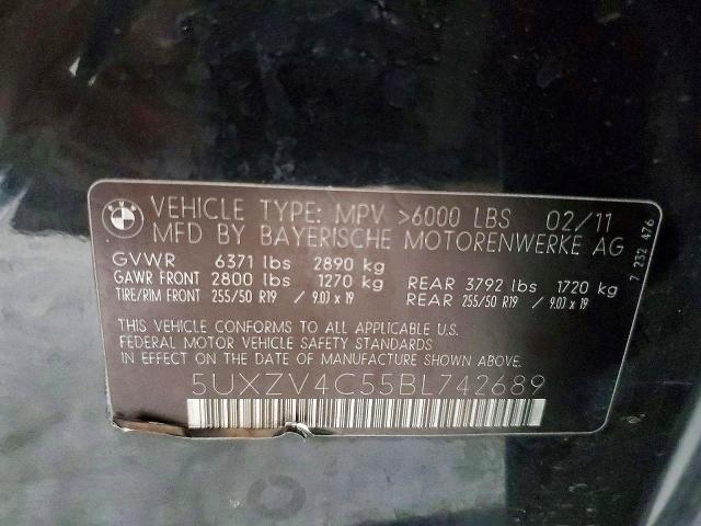 Auction sale of the 2011 Bmw X5, vin: 5UXZV4C55BL742689, lot number: 68877296