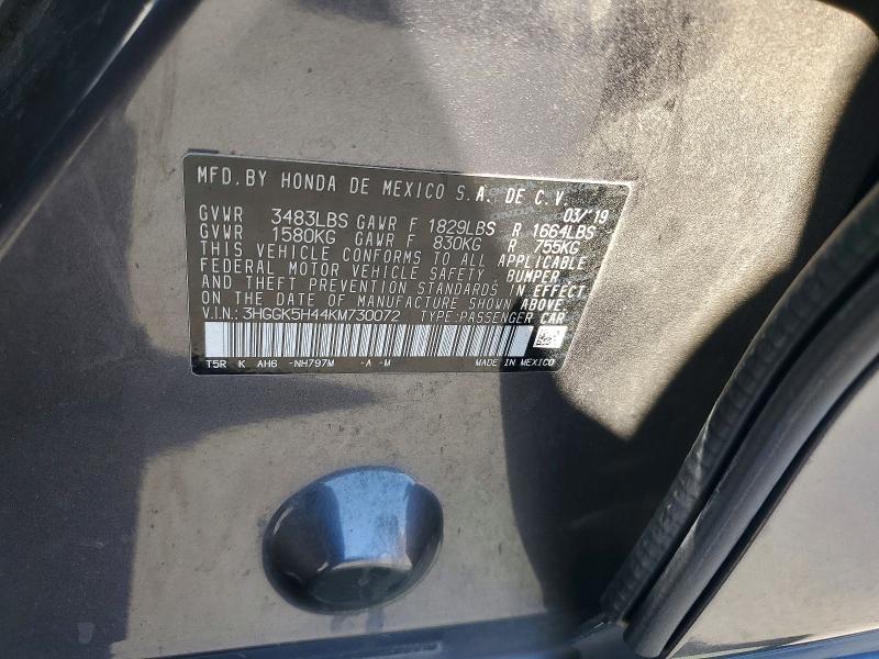 2019 Honda Fit მანქანა იყიდება აუქციონზე, vin: 3HGGK5H44KM730072, აუქციონის ნომერი: 68104816