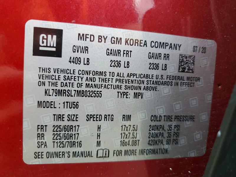 70799666 :رقم المزاد ، KL79MRSL7MB032555 vin ، 2021 Chevrolet Trailblazer مزاد بيع