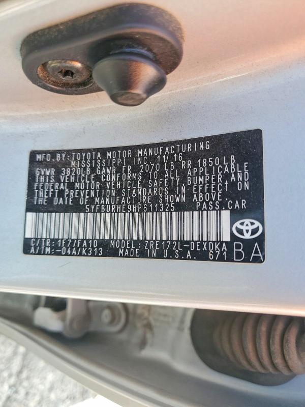 Aukcja sprzedaży 2017 Toyota Corolla, vin: 5YFBURHE9HP611325, numer aukcji: 69438176