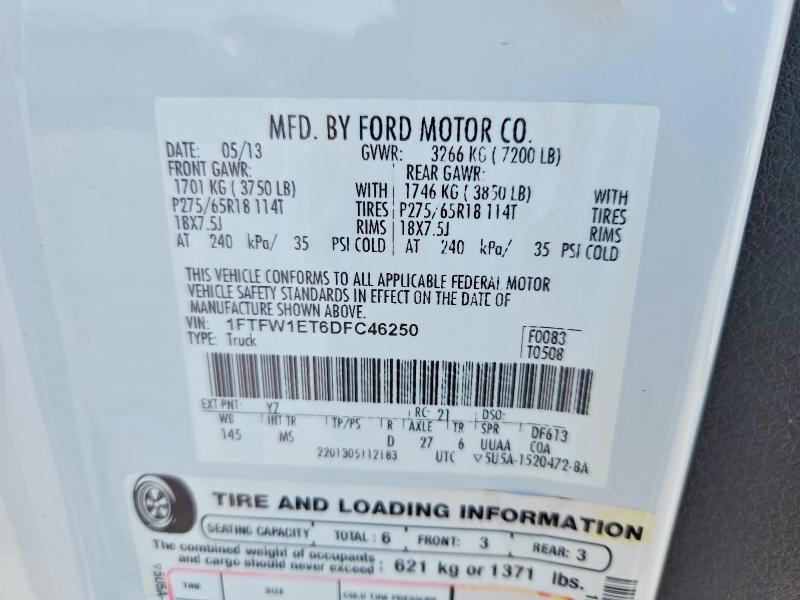 68976276 :رقم المزاد ، 1FTFW1ET6DFC46250 vin ، 2013 Ford F150 مزاد بيع