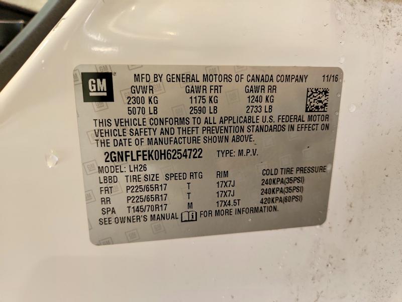 Aukcja sprzedaży 2017 Chevrolet Equinox, vin: 2GNFLFEK0H6254722, numer aukcji: 69698766
