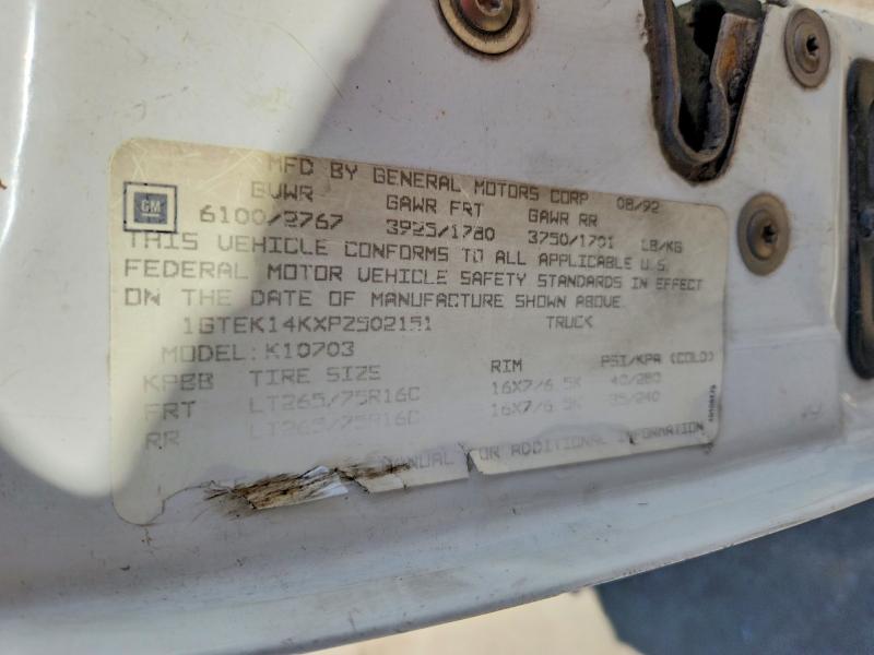 67753566 :رقم المزاد ، 1GTEK14KXPZ502151 vin ، 1993 Gmc Sierra مزاد بيع