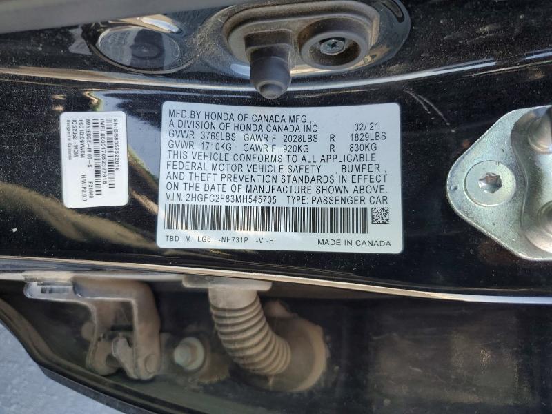 Aukcja sprzedaży 2021 Honda Civic, vin: 2HGFC2F83MH545705, numer aukcji: 68863216