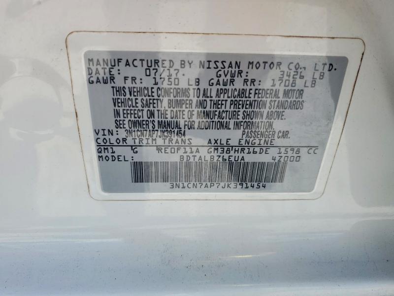 69643096 :رقم المزاد ، 3N1CN7AP7JK391454 vin ، 2018 Nissan Versa مزاد بيع