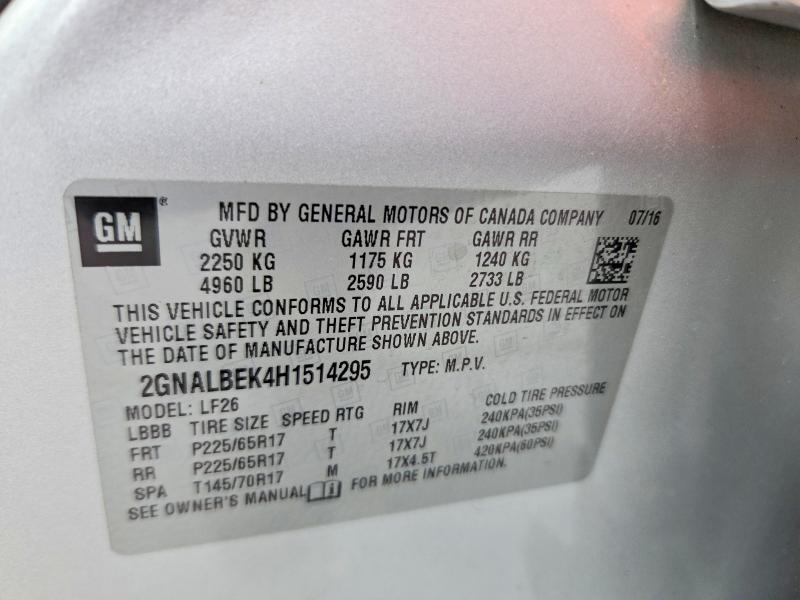 Aukcja sprzedaży 2017 Chevrolet Equinox, vin: 2GNALBEK4H1514295, numer aukcji: 69068216