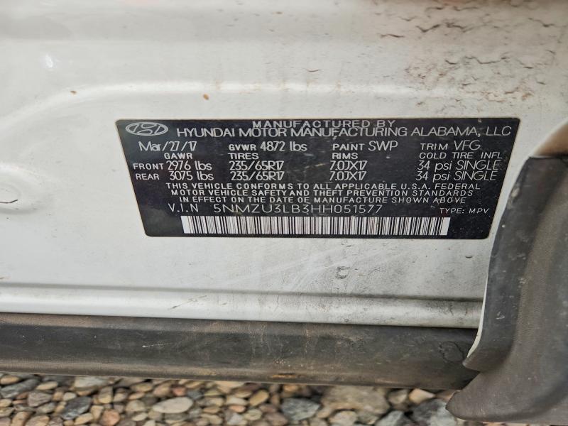 2017 Hyundai Santa Fe Sport მანქანა იყიდება აუქციონზე, vin: 5NMZU3LB3HH051577, აუქციონის ნომერი: 67322786