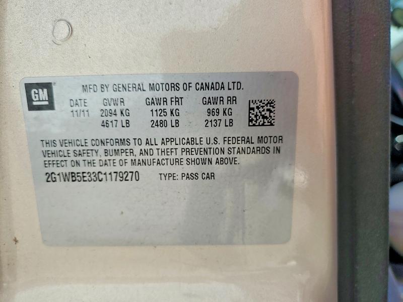 70455126 :رقم المزاد ، 2G1WB5E33C1179270 vin ، 2012 Chevrolet Impala مزاد بيع