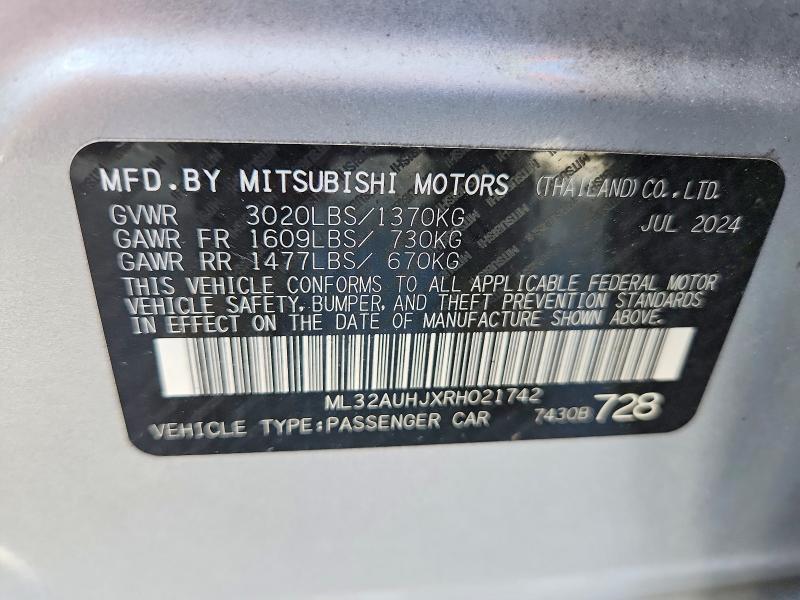 2024 Mitsubishi Mirage მანქანა იყიდება აუქციონზე, vin: ML32AUHJXRH021742, აუქციონის ნომერი: 70777406