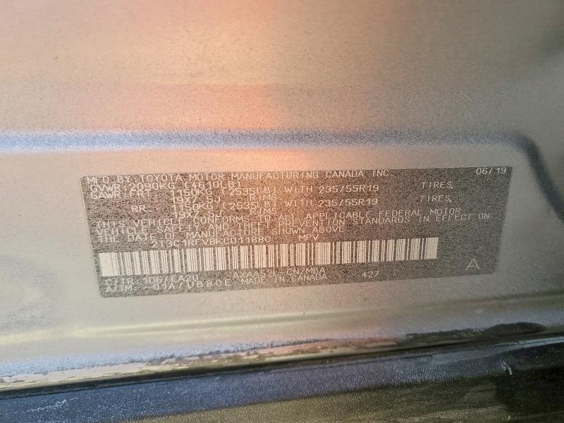 2019 Toyota Rav4 მანქანა იყიდება აუქციონზე, vin: 2T3C1RFV8KC011880, აუქციონის ნომერი: 70928726