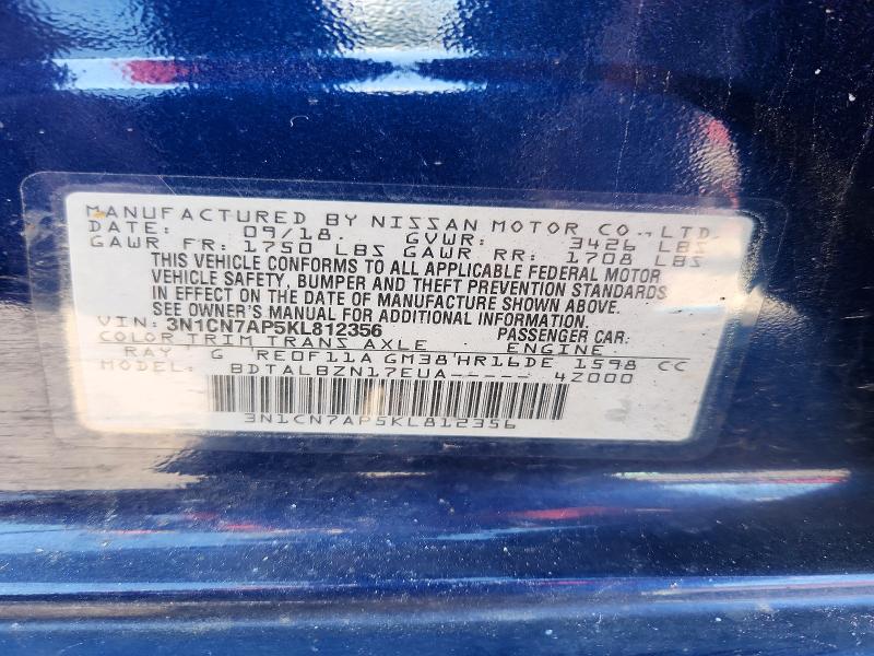 Aukcja sprzedaży 2019 Nissan Versa, vin: 3N1CN7AP5KL812356, numer aukcji: 69712926