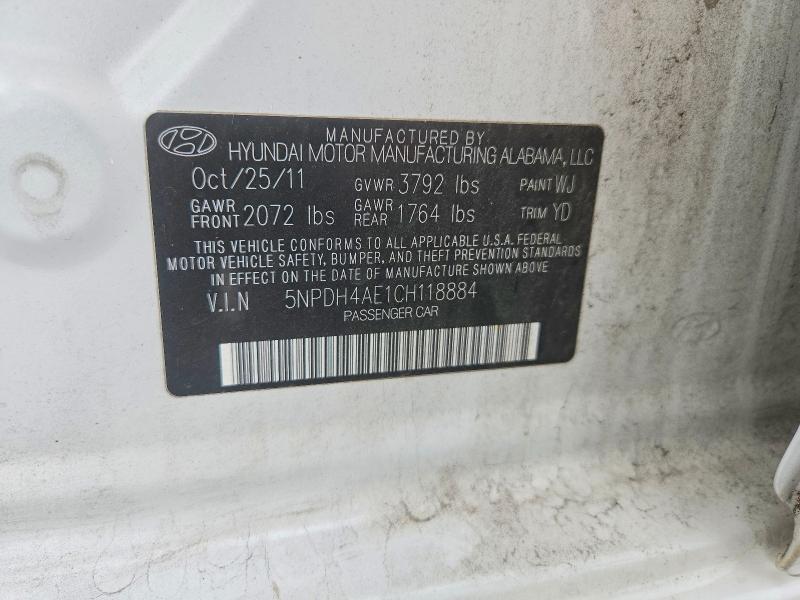 2012 Hyundai Elantra მანქანა იყიდება აუქციონზე, vin: 5NPDH4AE1CH118884, აუქციონის ნომერი: 68335896