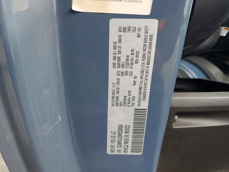 67937936 :رقم المزاد ، 3C6MRVJG5ME536804 vin ، 2021 Ram Promaster 3500 مزاد بيع