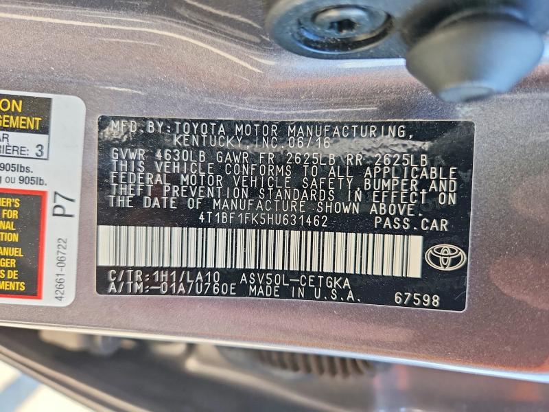 Продажа на аукционе авто 2017 Toyota Camry, vin: 4T1BF1FK5HU631462, номер лота: 70103286