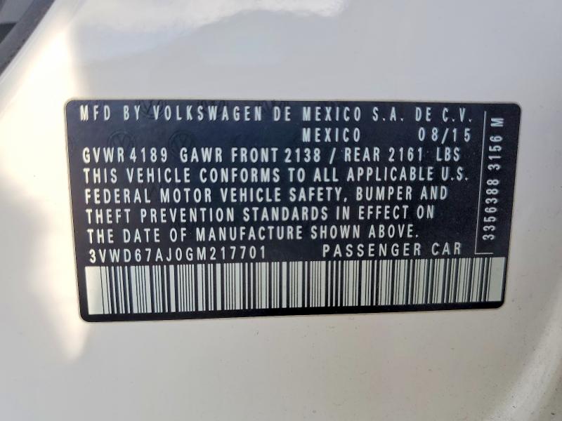 Aukcja sprzedaży 2016 Volkswagen Jetta, vin: 3VWD67AJ0GM217701, numer aukcji: 68699206