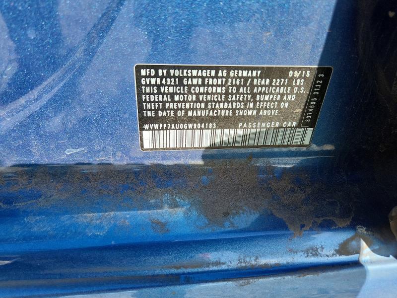 67533086 :رقم المزاد ، WVWPP7AU0GW904183 vin ، 2016 Volkswagen E-golf مزاد بيع