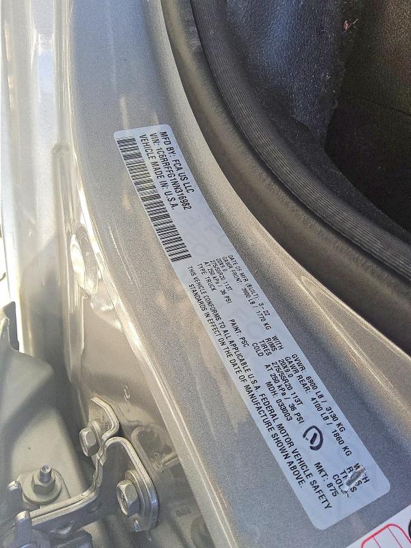 67156416 :رقم المزاد ، 1C6RRFFG1NN316982 vin ، 2022 Ram 1500 مزاد بيع