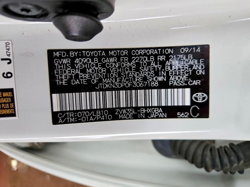 69982966 :رقم المزاد ، JTDKN3DP0F3067188 vin ، 2015 Toyota Prius Plug-in Hybrid مزاد بيع