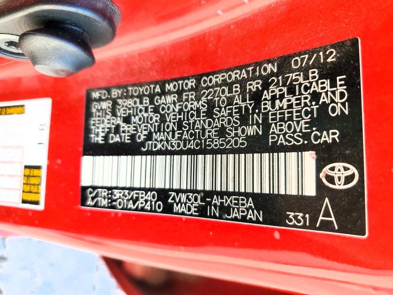 70087046 :رقم المزاد ، JTDKN3DU4C1585205 vin ، 2012 Toyota Prius مزاد بيع