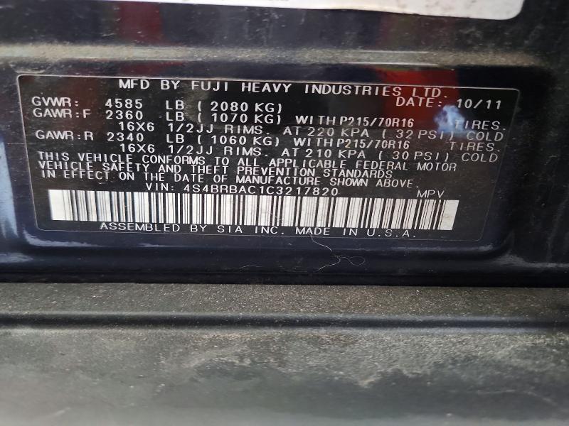 2012 Subaru Outback მანქანა იყიდება აუქციონზე, vin: 4S4BRBAC1C3217820, აუქციონის ნომერი: 68653906