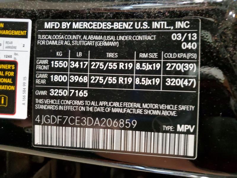 Aukcja sprzedaży 2013 Mercedes-benz Gl, vin: 4JGDF7CE3DA206859, numer aukcji: 70666026