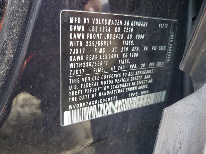 Aukcja sprzedaży 2018 Volkswagen Tiguan Limited, vin: WVGBV7AX6JK000679, numer aukcji: 69109706