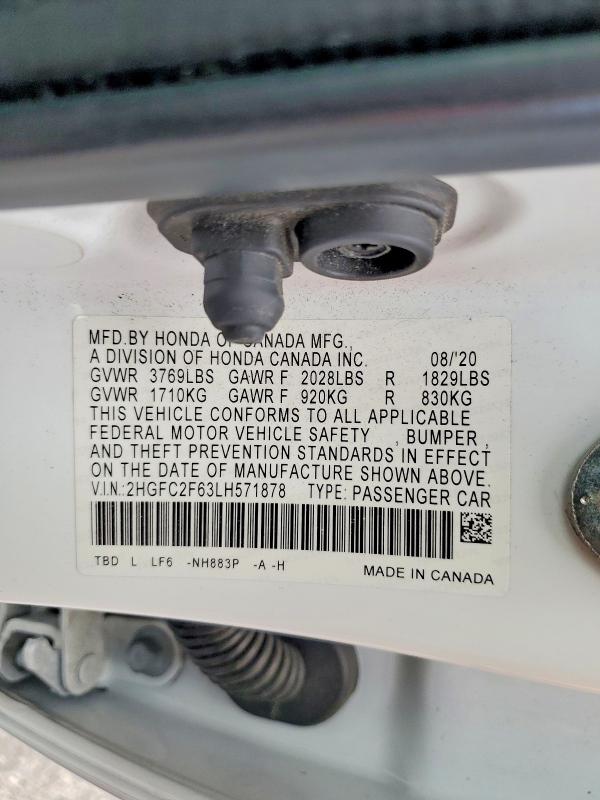 Aukcja sprzedaży 2020 Honda Civic, vin: 2HGFC2F63LH571878, numer aukcji: 68256916