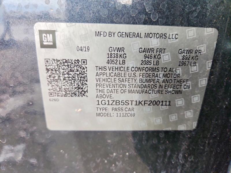 69448926 :رقم المزاد ، 1G1ZB5ST1KF200111 vin ، 2019 Chevrolet Malibu مزاد بيع