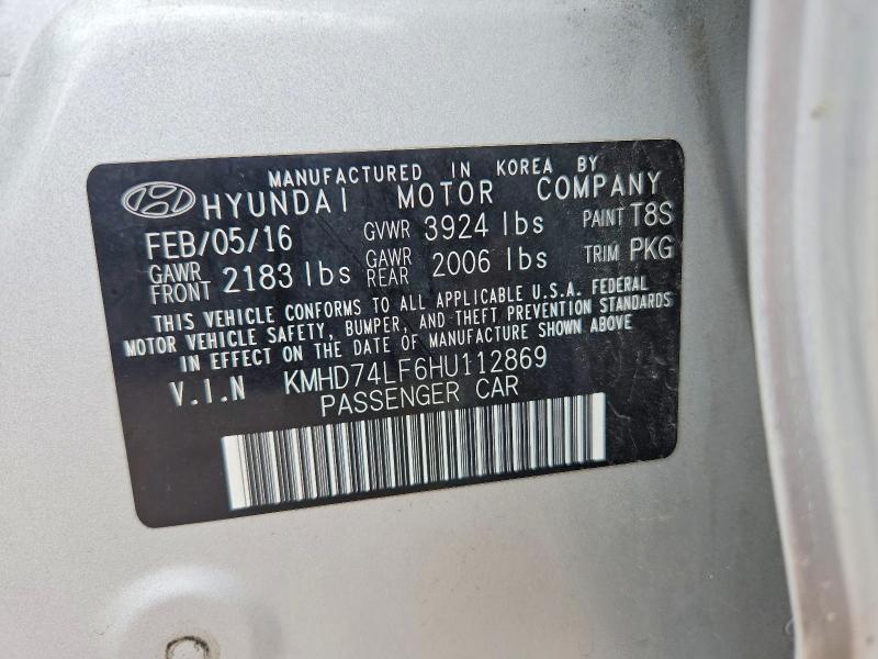 69144996 :رقم المزاد ، KMHD74LF6HU112869 vin ، 2017 Hyundai Elantra مزاد بيع