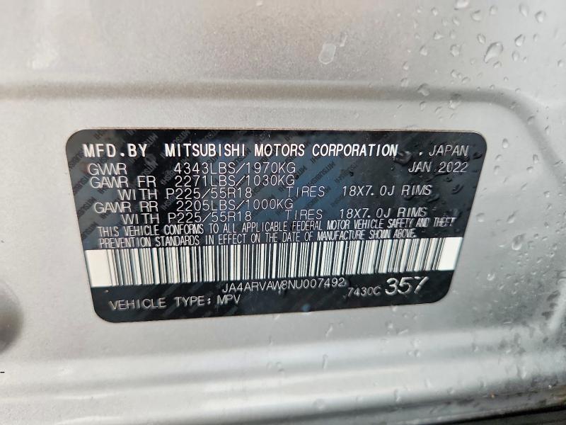 Auction sale of the 2022 Mitsubishi Outlander Sport, vin: JA4ARVAW8NU007492, lot number: 69520746