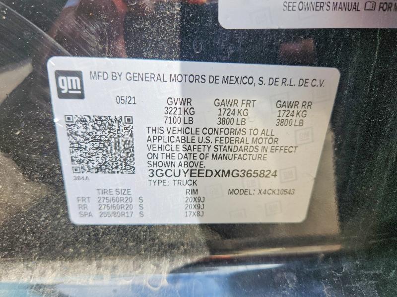 2021 Chevrolet Silverado მანქანა იყიდება აუქციონზე, vin: 3GCUYEEDXMG365824, აუქციონის ნომერი: 67508056