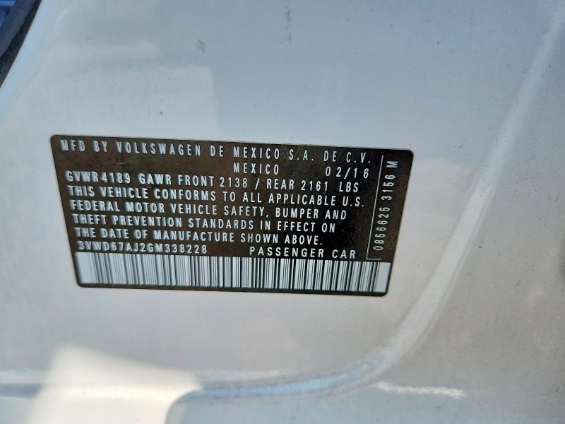 Aukcja sprzedaży 2016 Volkswagen Jetta, vin: 3VWD67AJ2GM338228, numer aukcji: 67432106