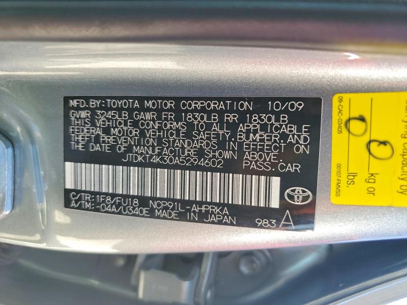 Aukcja sprzedaży 2010 Toyota Yaris, vin: JTDKT4K30A5294602, numer aukcji: 68112166