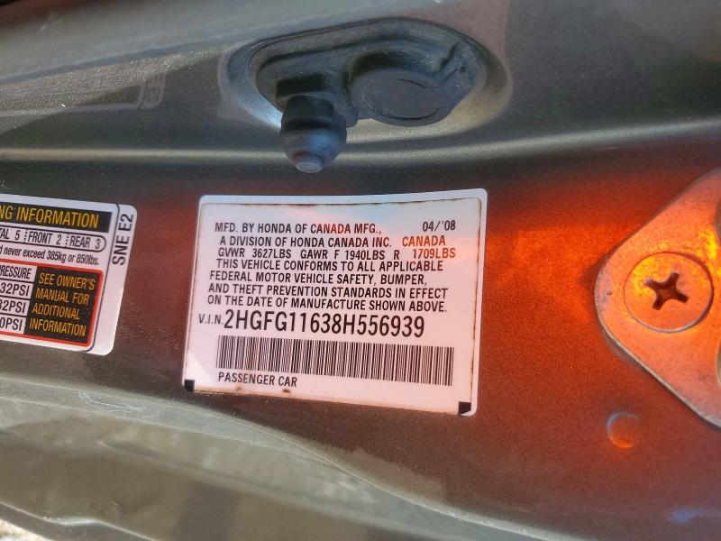 Aukcja sprzedaży 2008 Honda Civic, vin: 2HGFG11638H556939, numer aukcji: 67608086