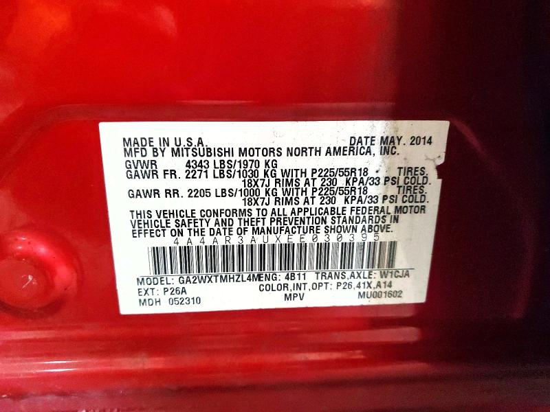 68749606 :رقم المزاد ، 4A4AR3AUXEE030395 vin ، 2014 Mitsubishi Outlander Sport مزاد بيع