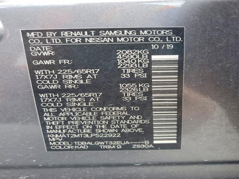 Aukcja sprzedaży 2020 Nissan Rogue, vin: KNMAT2MT3LP522922, numer aukcji: 69213556