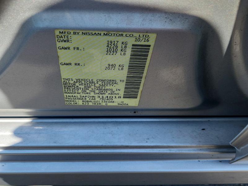 2017 Nissan Altima მანქანა იყიდება აუქციონზე, vin: 1N4AL3AP2HN314018, აუქციონის ნომერი: 70658506