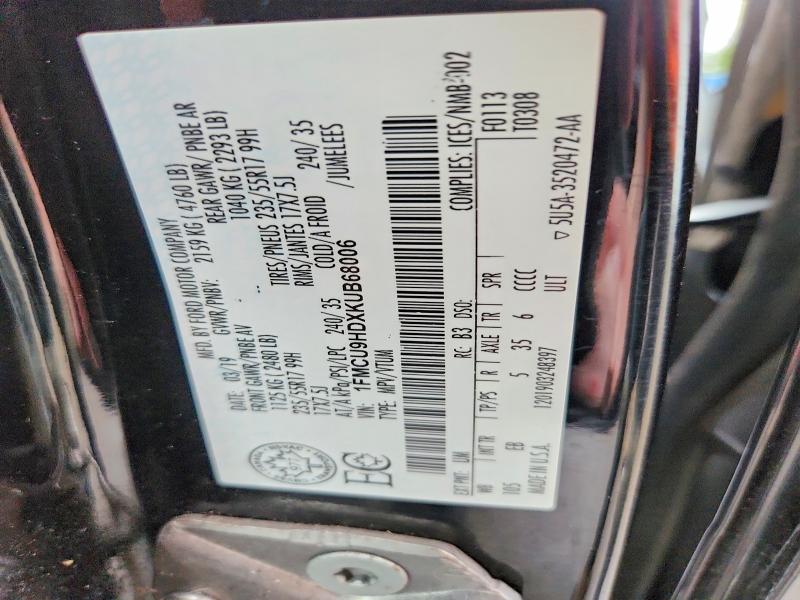 68184136 :رقم المزاد ، 1FMCU9HDXKUB68006 vin ، 2019 Ford Escape مزاد بيع