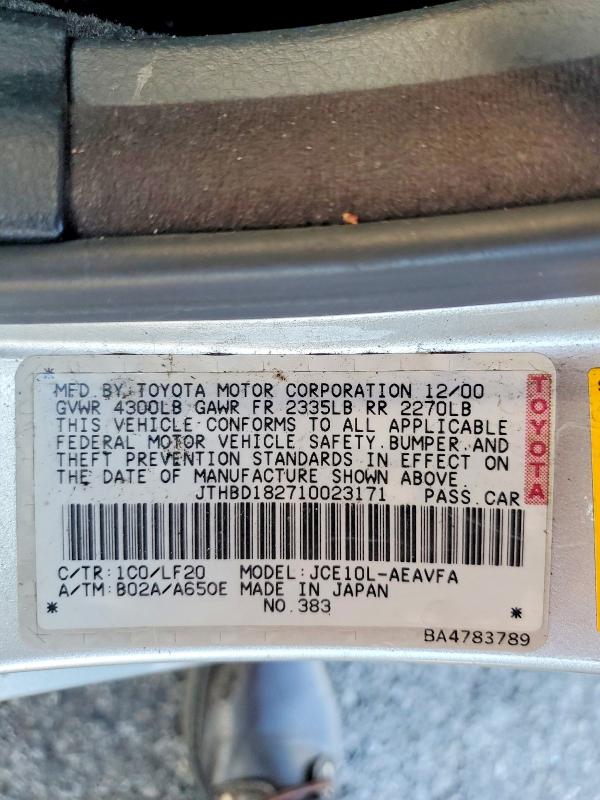 Aukcja sprzedaży 2001 Lexus Is, vin: JTHBD182710023171, numer aukcji: 68392886