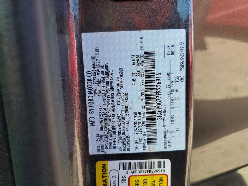 Продажа на аукционе авто 2015 Ford Fusion, vin: 3FA6P0G77FR226916, номер лота: 69442176