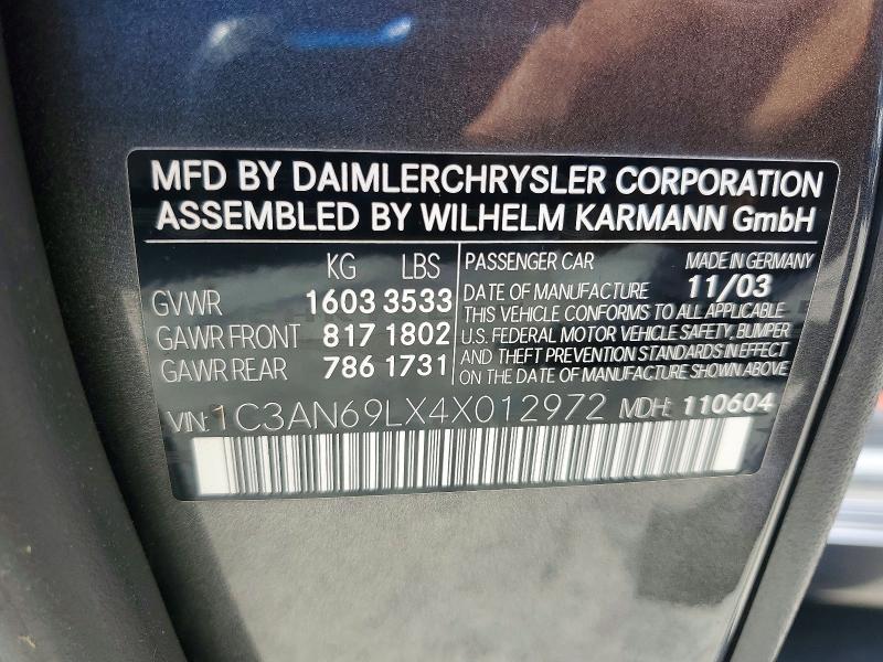 Aukcja sprzedaży 2004 Chrysler Crossfire, vin: 1C3AN69LX4X012972, numer aukcji: 67882936