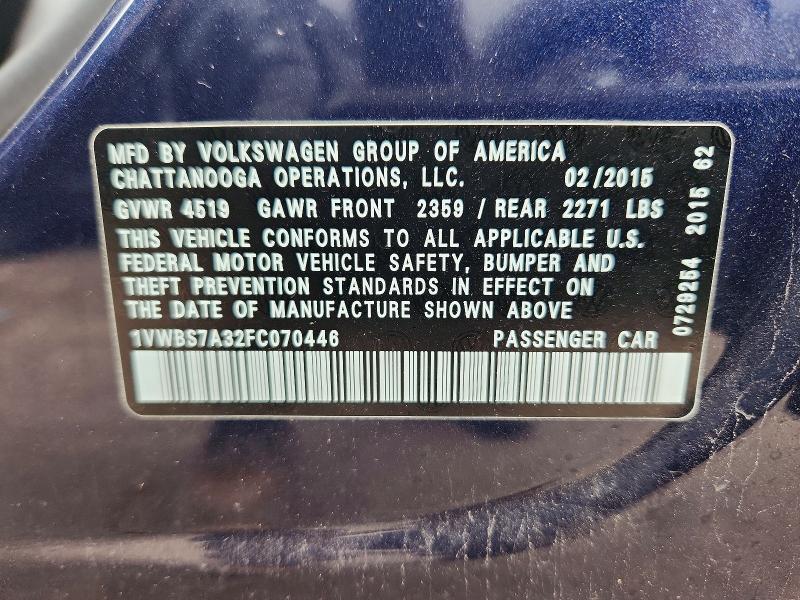 Продаж на аукціоні авто 2015 Volkswagen Passat, vin: 1VWBS7A32FC070446, номер лоту: 70458736