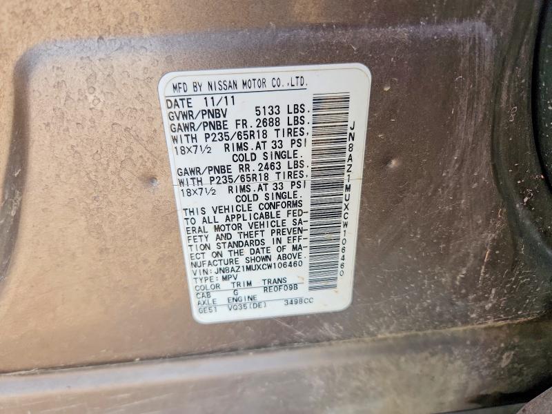 Aukcja sprzedaży 2012 Nissan Murano, vin: JN8AZ1MUXCW106460, numer aukcji: 68661856