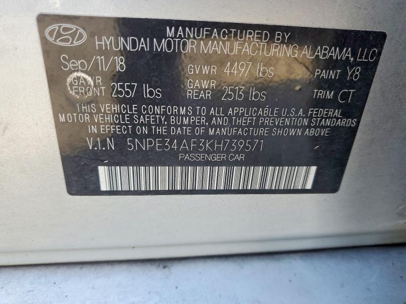 68097056 :رقم المزاد ، 5NPE34AF3KH739571 vin ، 2019 Hyundai Sonata مزاد بيع