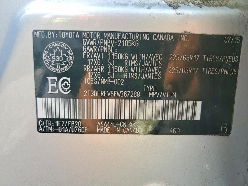 Aukcja sprzedaży 2015 Toyota Rav4, vin: 2T3BFREV5FW367268, numer aukcji: 68605096