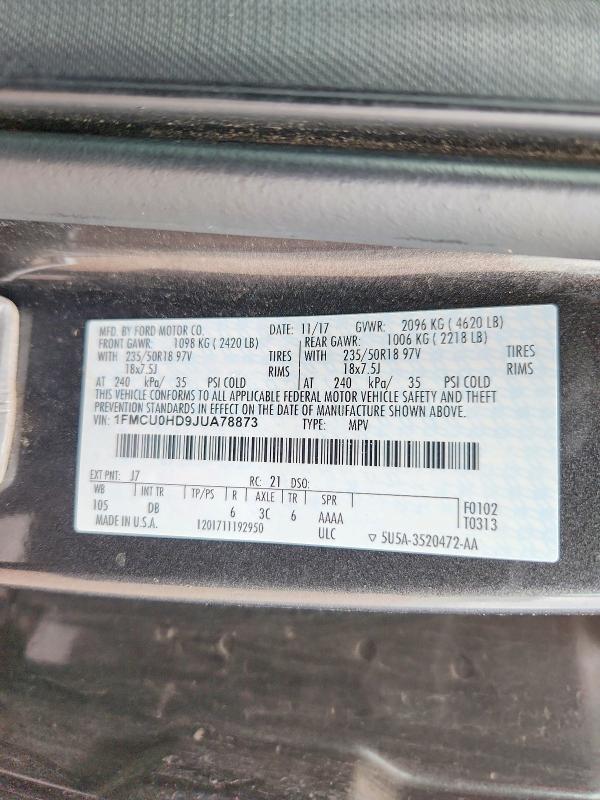 71446286 :رقم المزاد ، 1FMCU0HD9JUA78873 vin ، 2018 Ford Escape مزاد بيع
