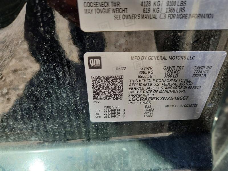 Продаж на аукціоні авто 2022 Chevrolet Silverado, vin: 1GCRABEK3NZ548667, номер лоту: 68759786